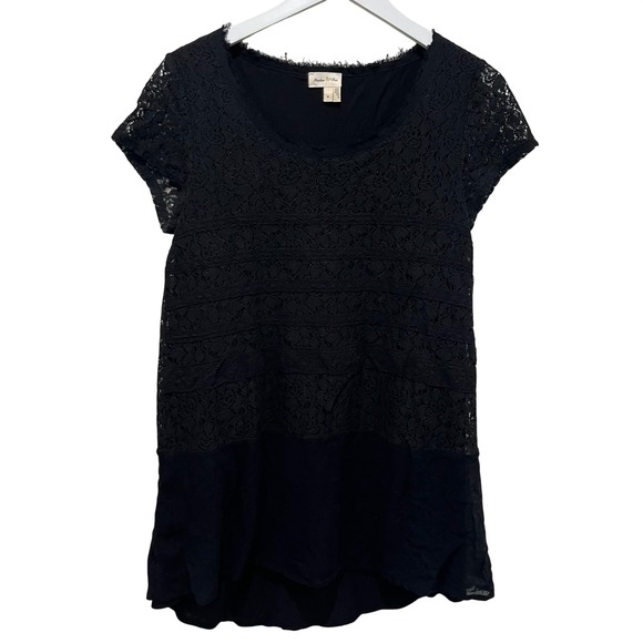 Meadow Rue Tops - Meadow Rue Lace Top Women Size M Black Short Sleeve Sheer  Boho Dark Romantic